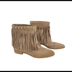 Fringe Suede Ankle Boots - Tan